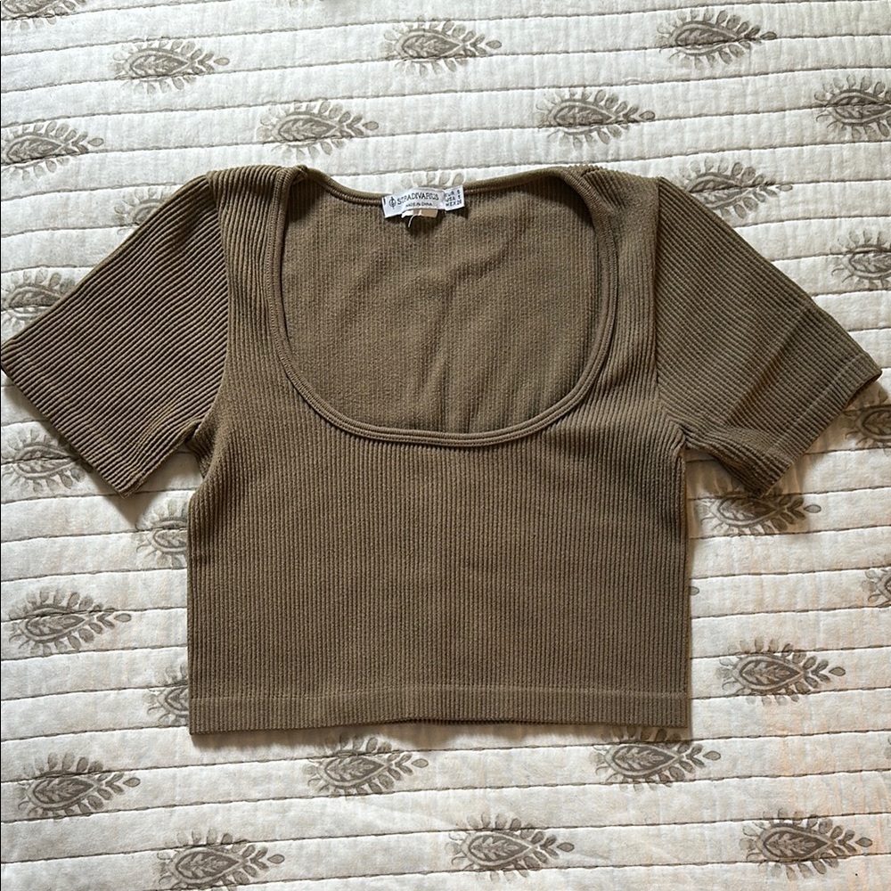 Stradivarius Ribbed Brown Crop Top